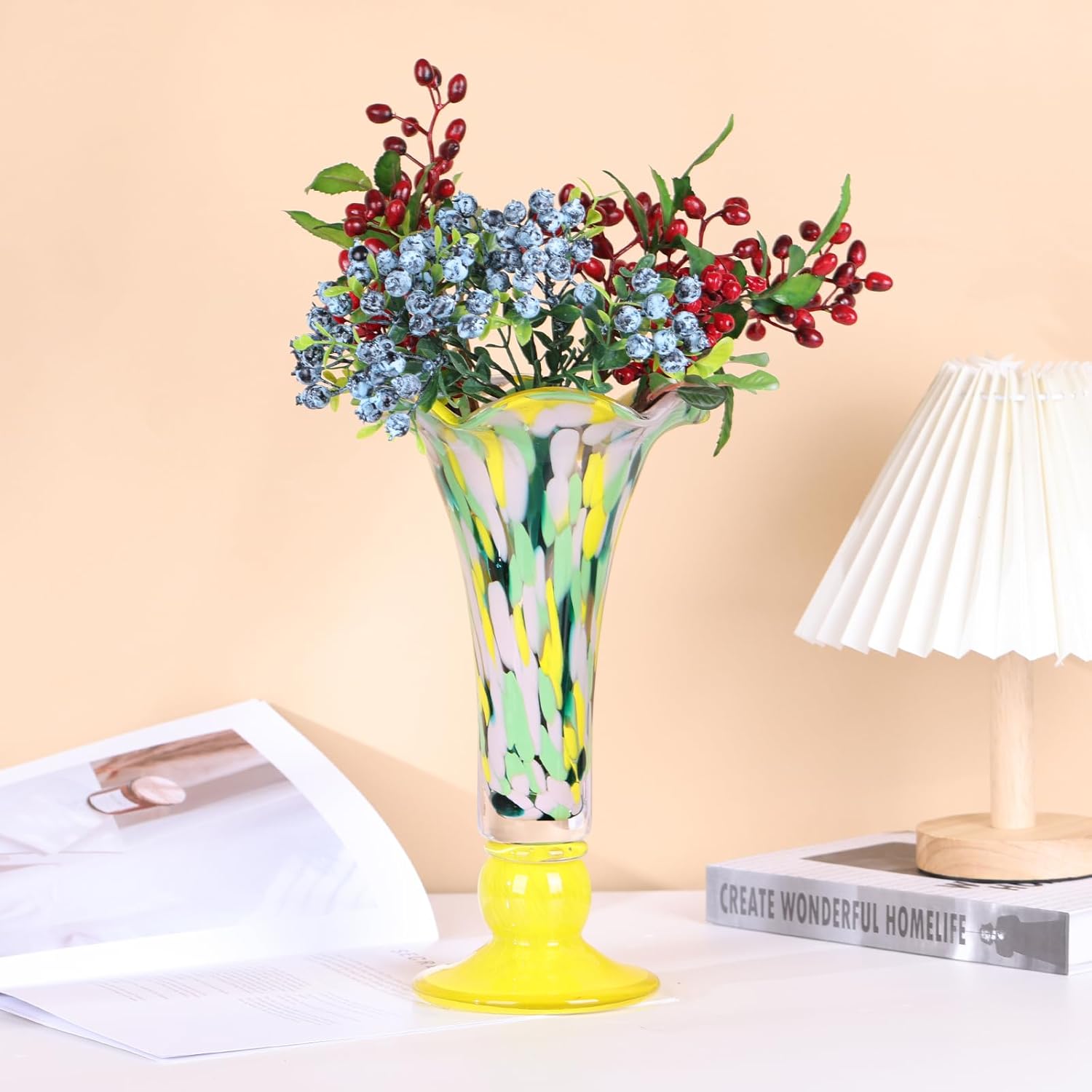 Hand Blown Yellow Glass Vase for Flowers