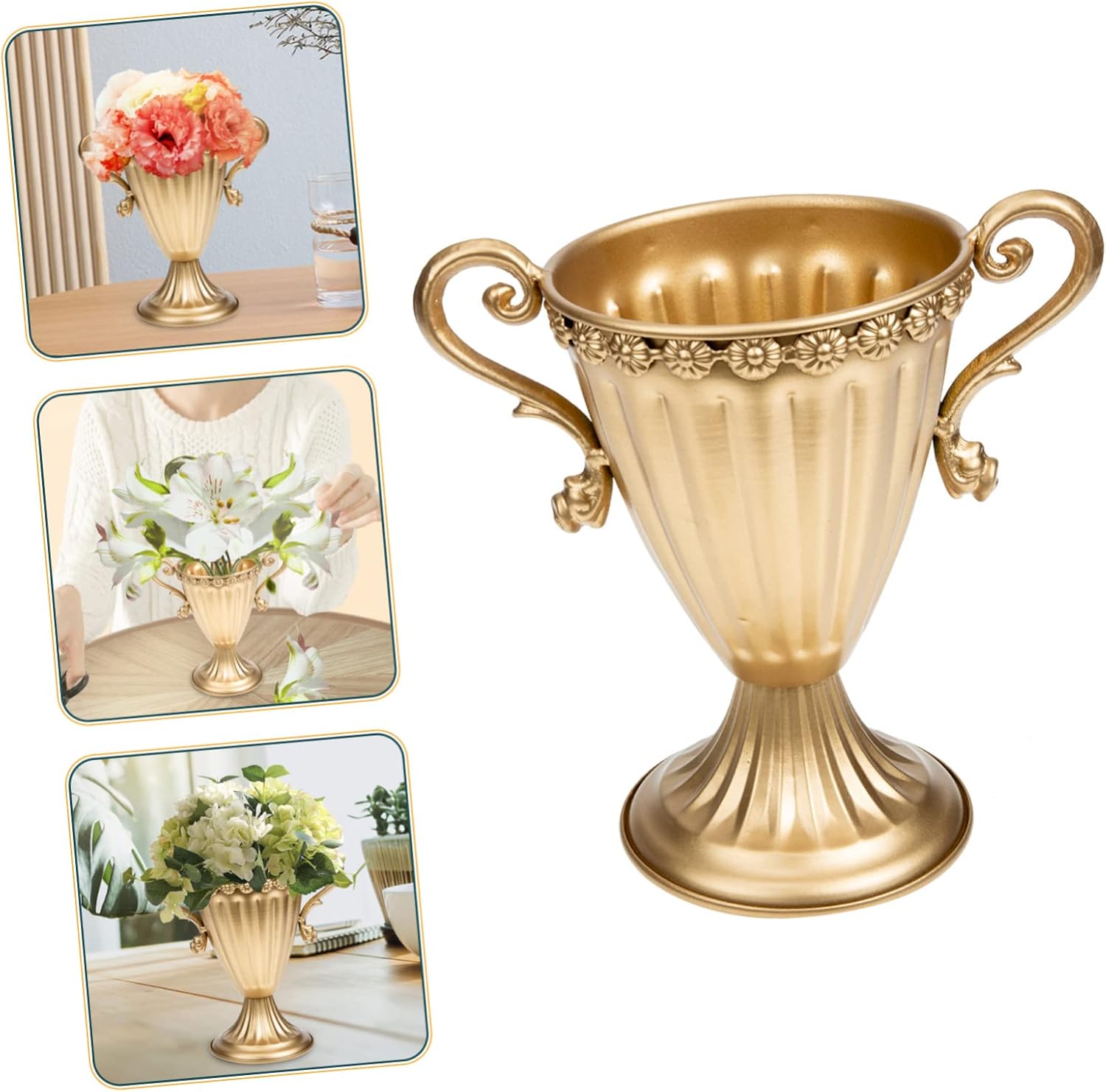 Stobaza Tall Gold Vase Iron Flowerpot Planter Indoor Urn