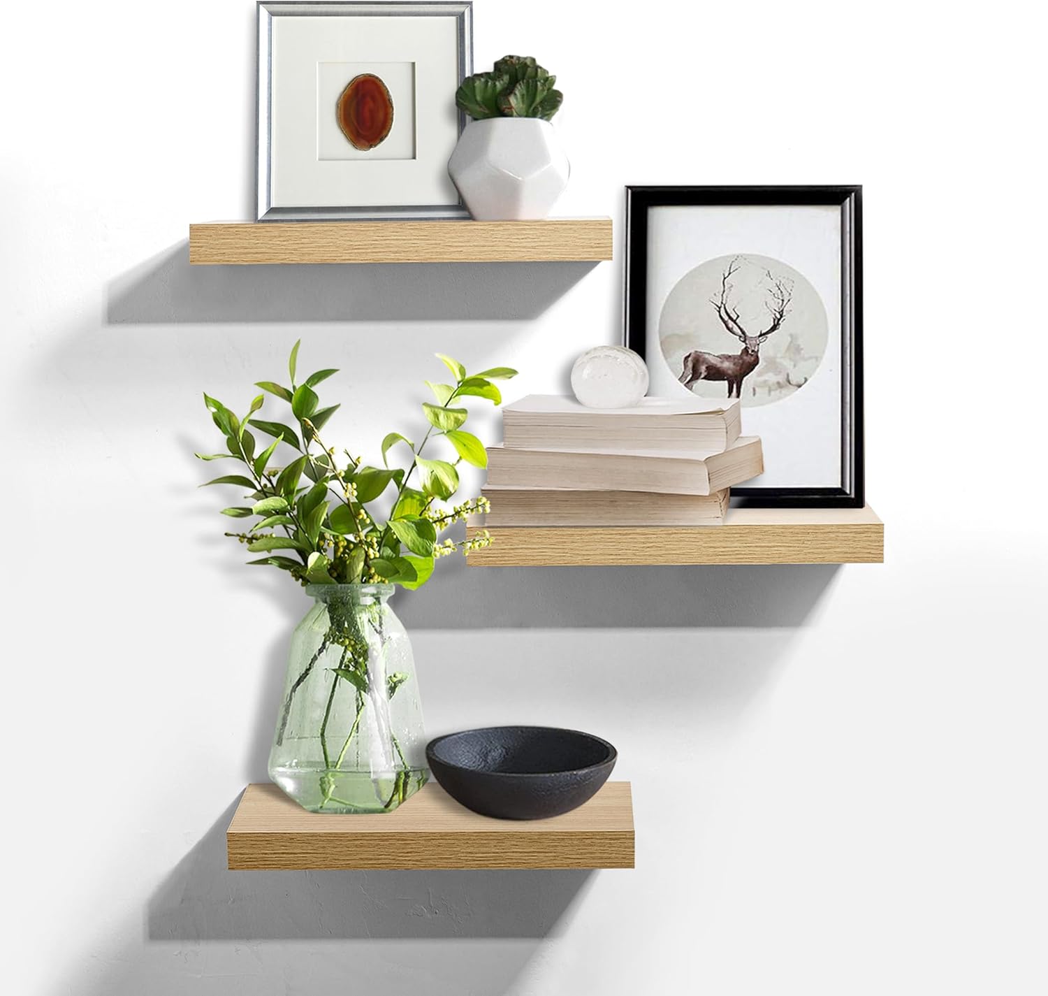 AHDECOR Floating Shelves Set of 3 Rustic Wooden Ledge Decor