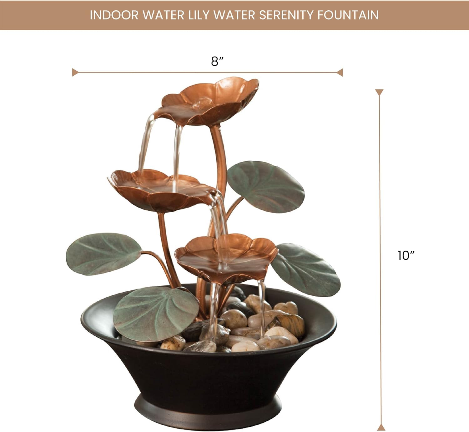 Bits and Pieces Indoor Water Lily Fountain - Compact Decor with Copper Blooms