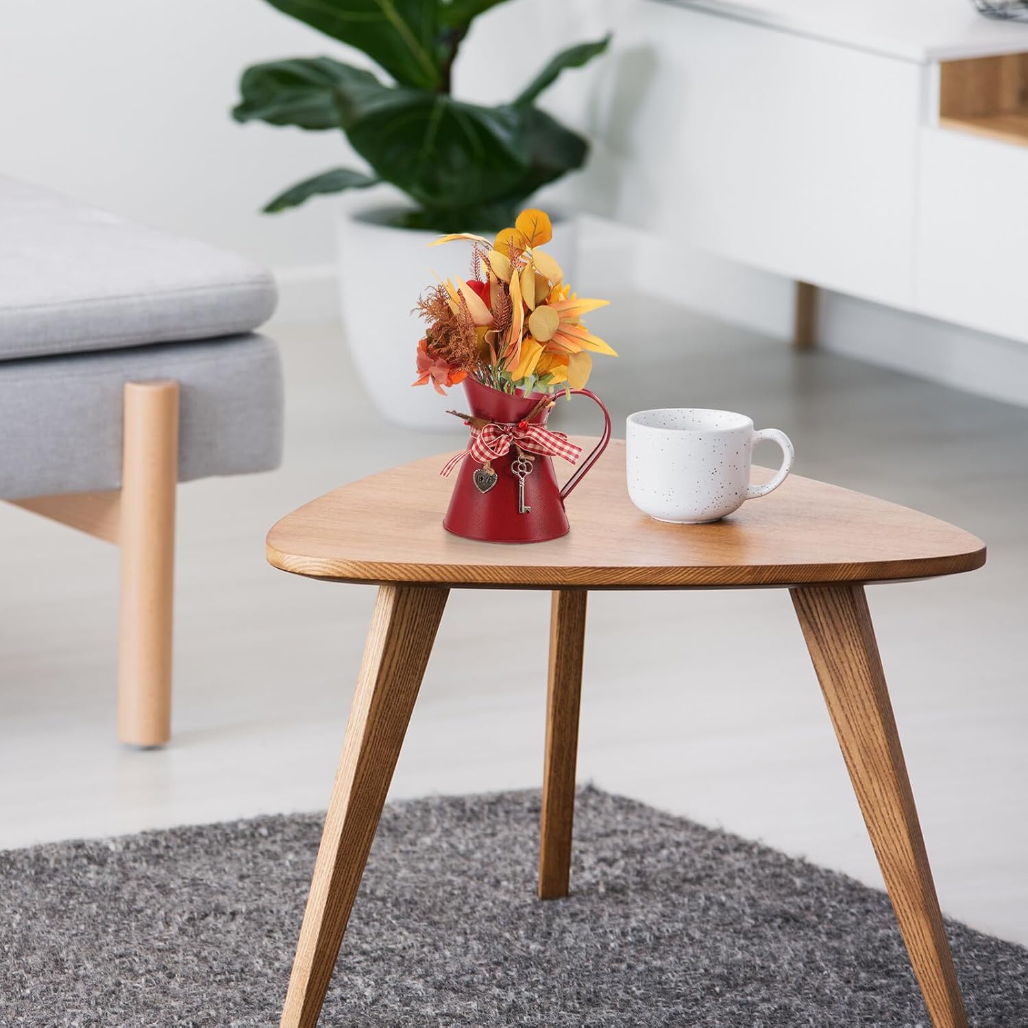 Uonlytech Vintage Dark Red Galvanized Metal Pitcher Holder Vase