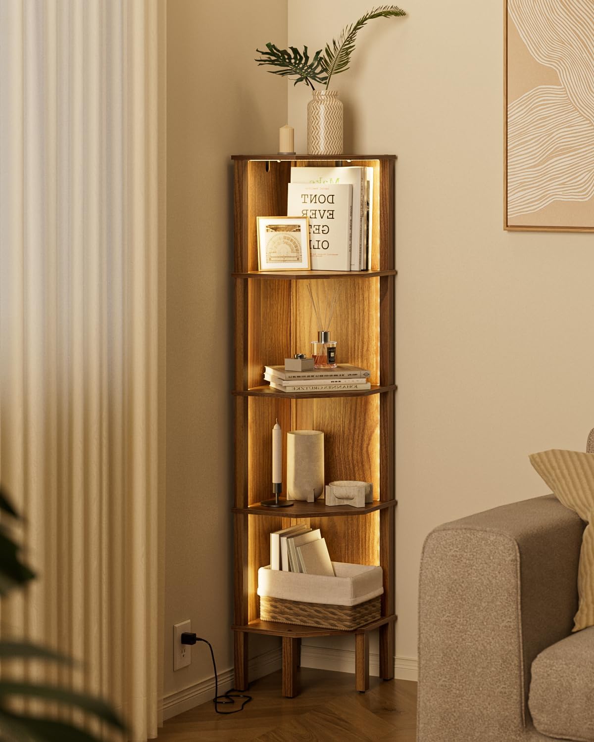 Apetaccat 5 Tier Corner Bookshelf in Walnut