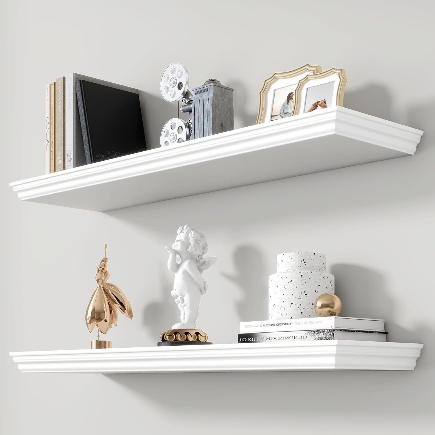 Axeman 36 Inch Floating Shelves with Crown Molding White Set of 2