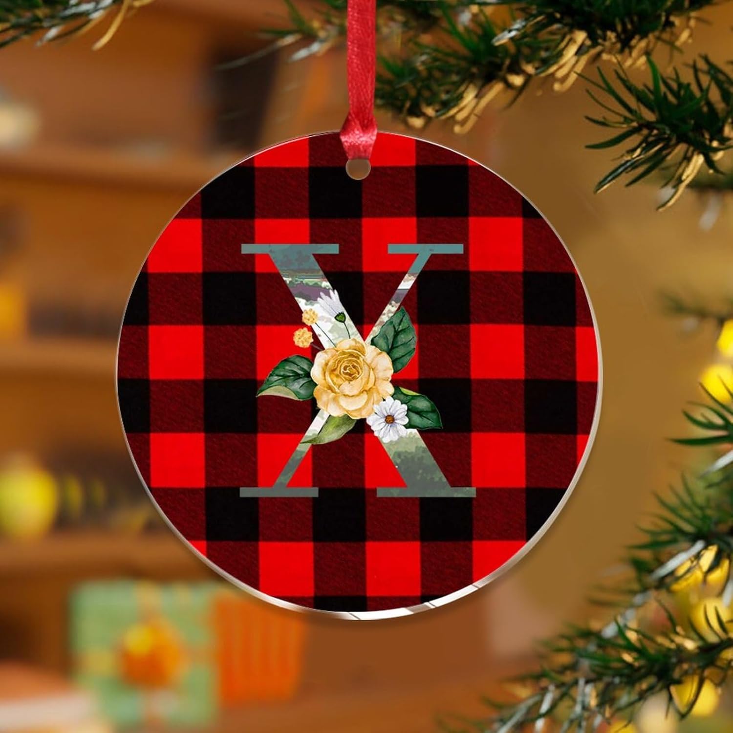 Acrylic Christmas Ornaments 2023 Blue Green Aqua Initial Letter X Monogram Decor