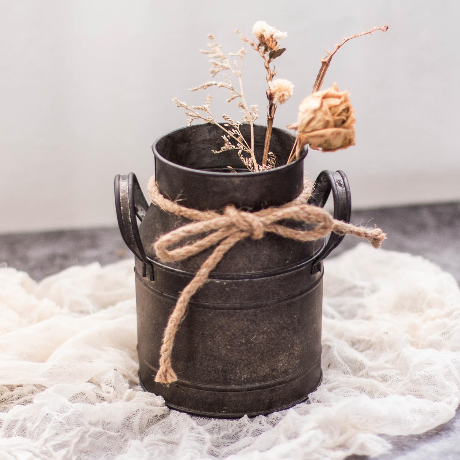 Rust Paint Flower Vase Rustic Metal Milk Can Bucket Decor