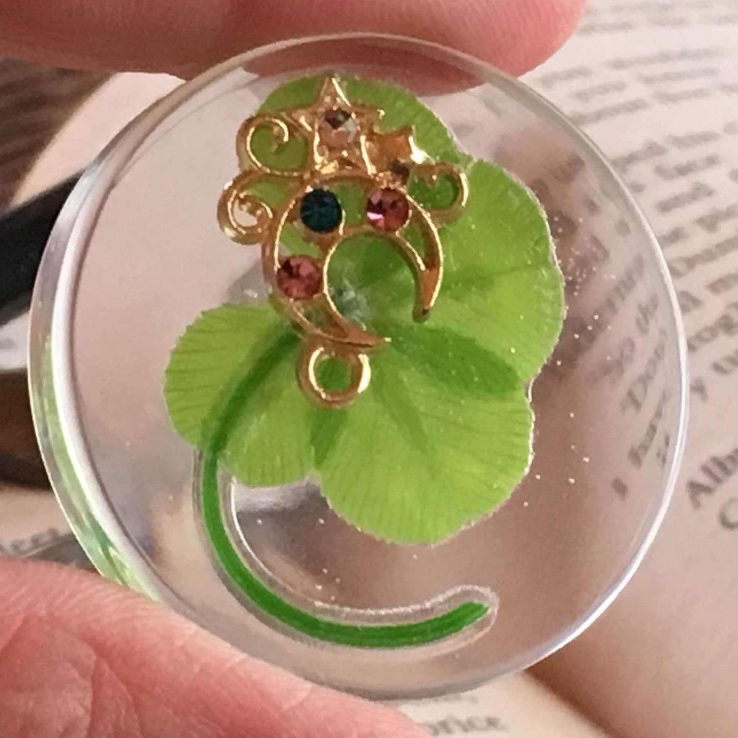 Real Four Leaf Clover Good Luck Pocket Token with Metal Ornament