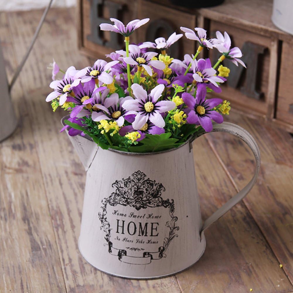 Antique French Country Rustic Metal Jug Vase Gray