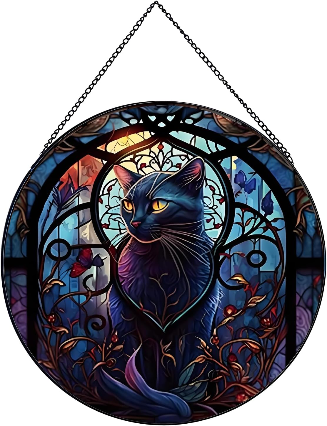 Black Cat Stained Glass Suncatcher Window Decor