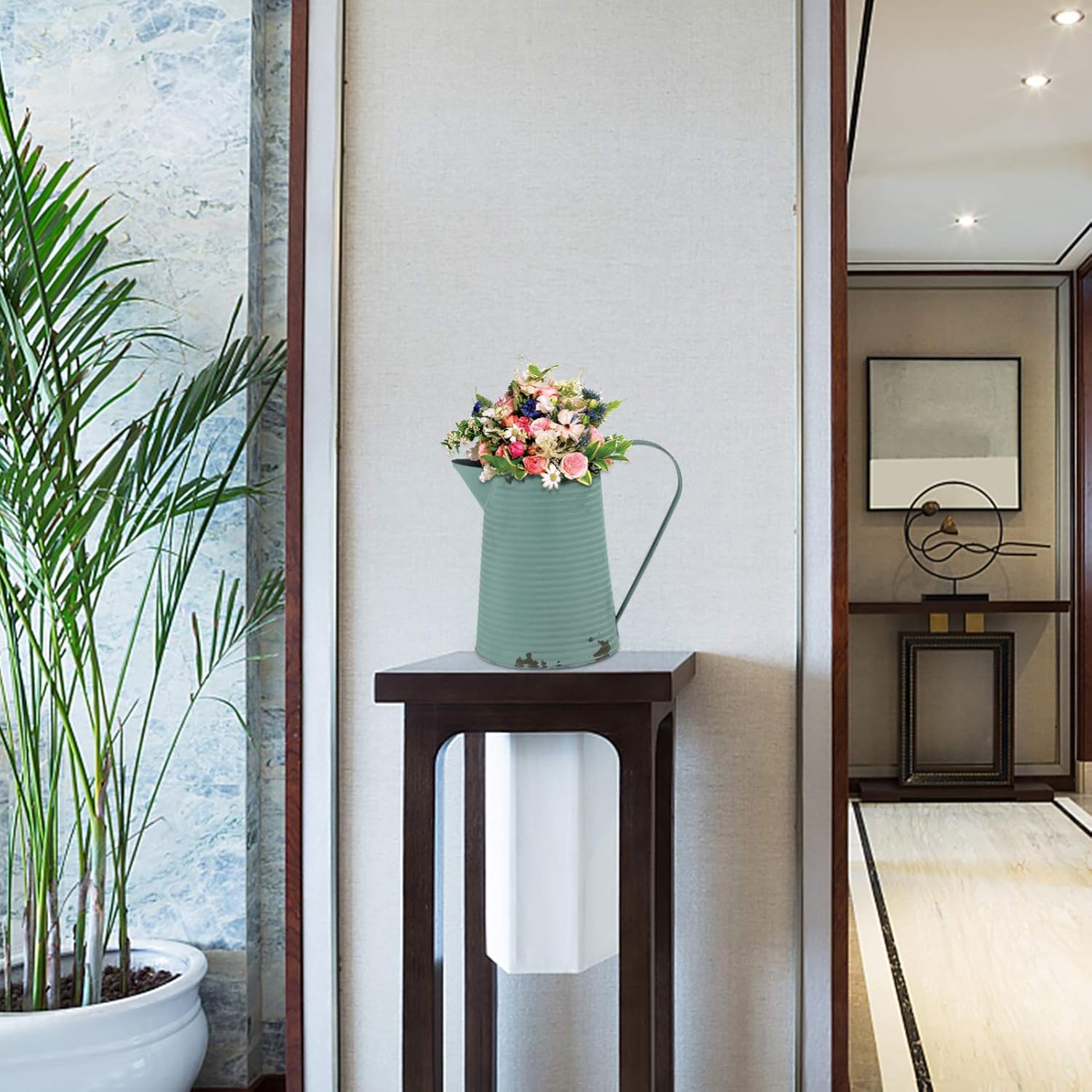 DOITOOL Retro Iron Kettle Flowerpot Vintage Plant Vase Modern Decor Silver Holder Home Decor Random Color