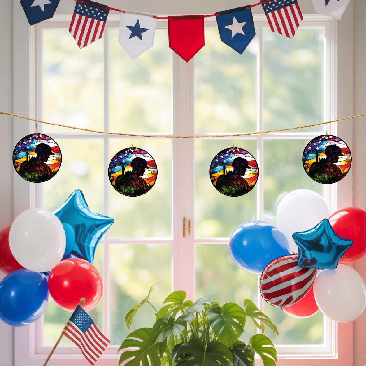 Patriotic Soldier Ornament with American Flag Design