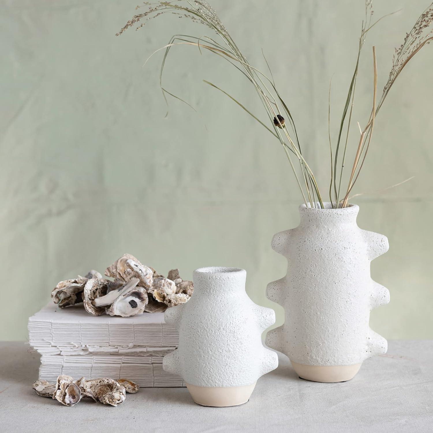 Creative Co-Op Abstract Stoneware Vase White Volcano Finish
