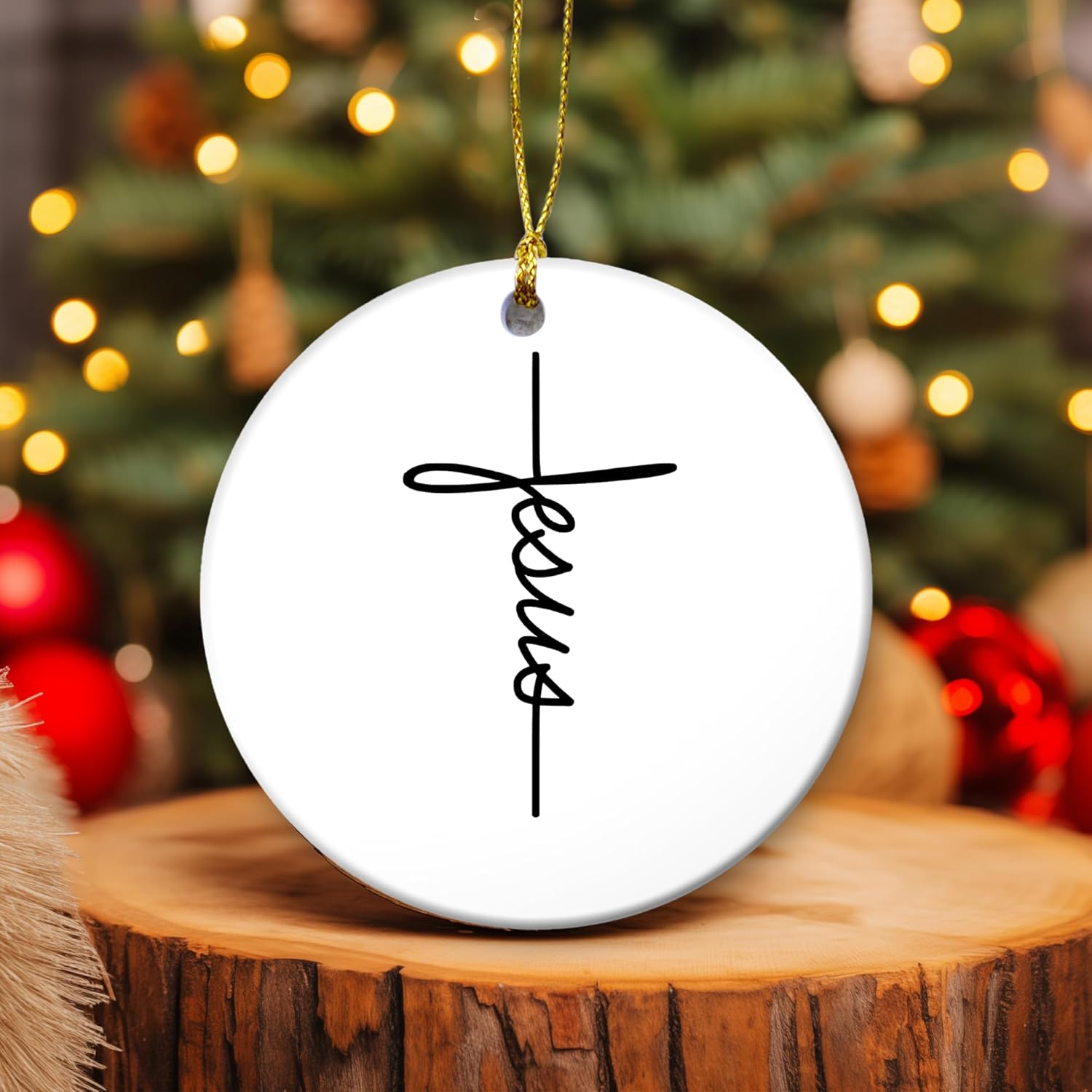 Jesus Christmas Ornament Christ Cross Decor Holiday Faith Gift