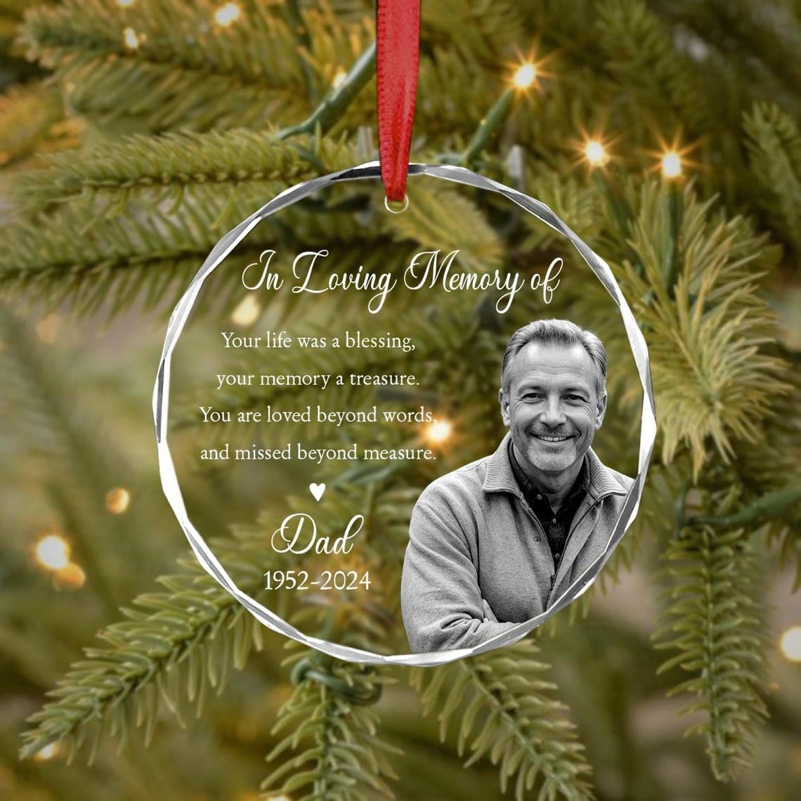 Custom Photo Memorial Glass Ornament - Dad Mom Remembrance Gift
