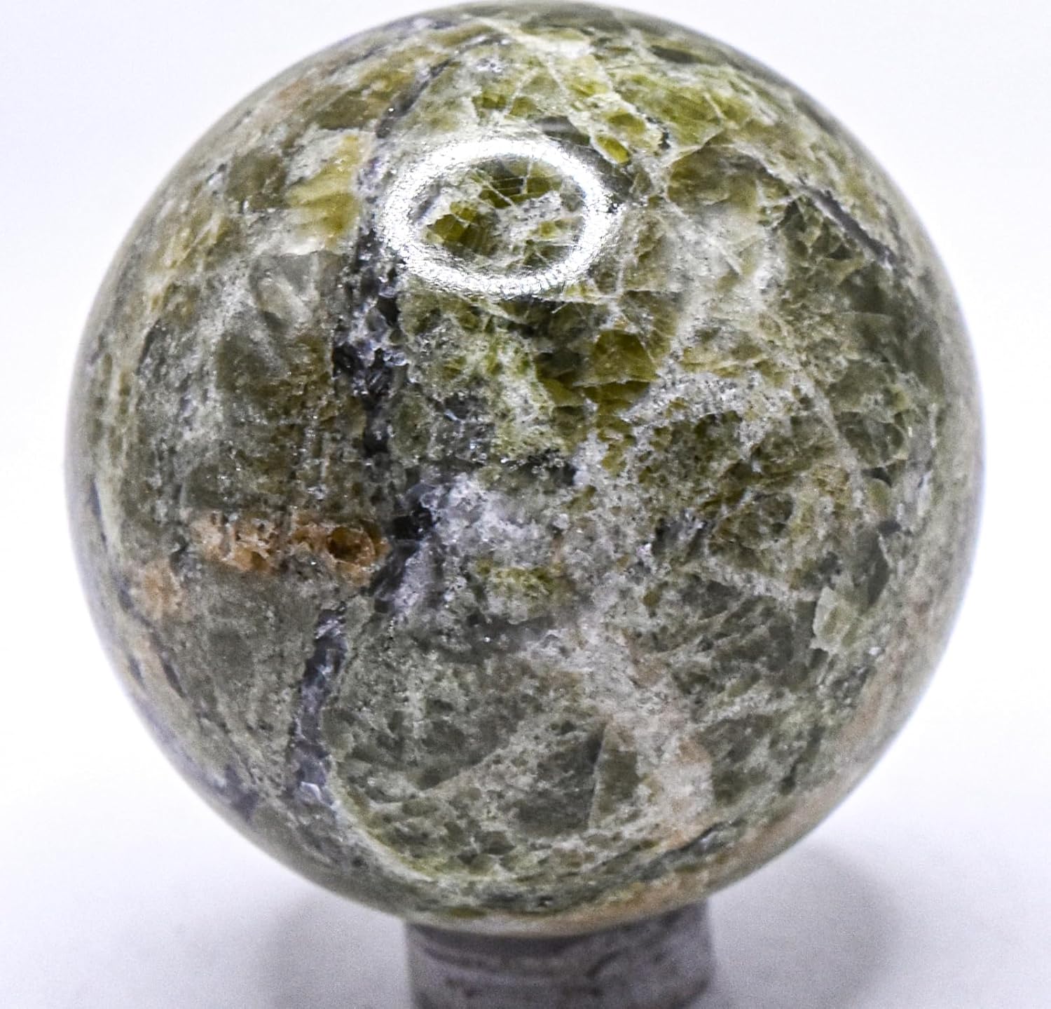 46mm Green Vesuvianite Gemstone with Clear Calcite Sphere - India