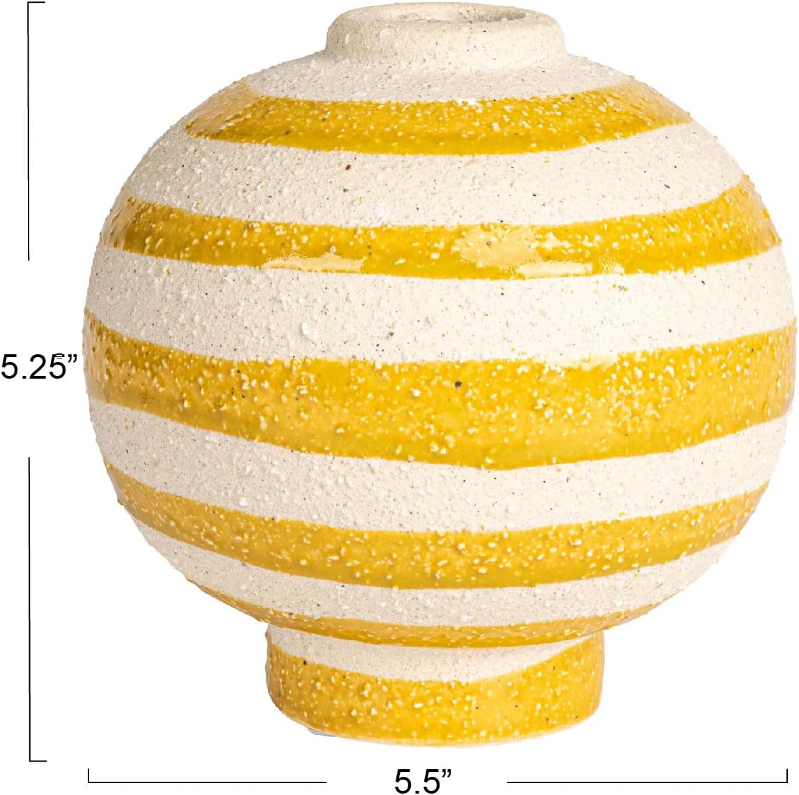 Creative Co Op Large Striped Stoneware Vase Yellow White