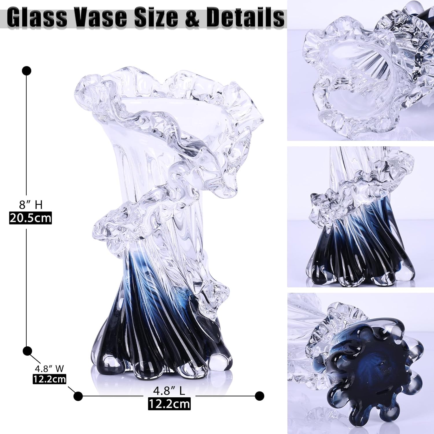 Hand Blown Blue Glass Vase for Home Decor