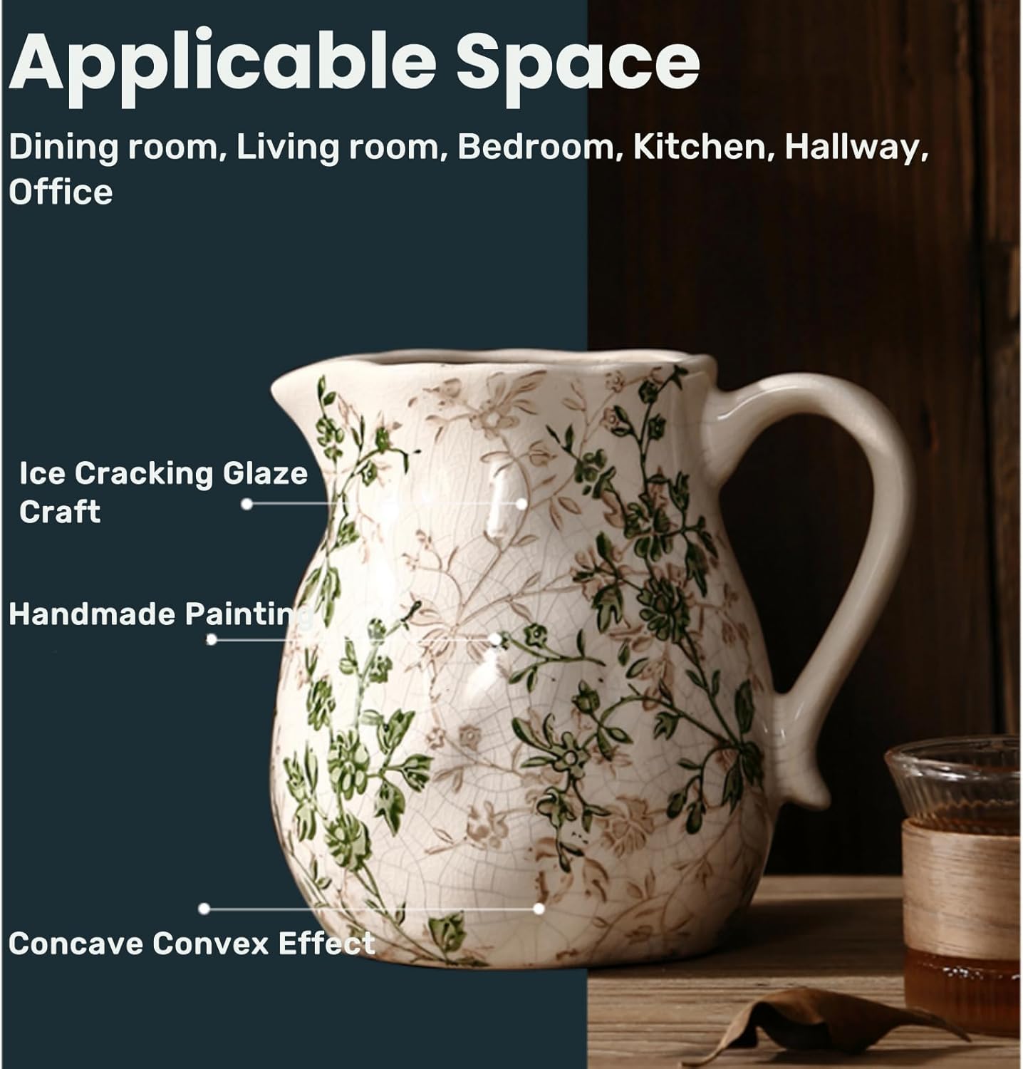 Farmhouse Ceramic Vase with Handle for Home Decor