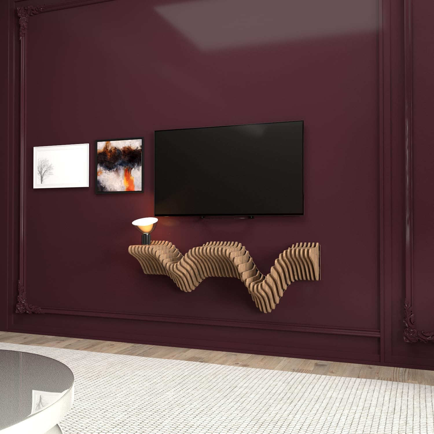 BATAMEX 40 Inch Wavy Parametric Floating Shelf TV Unit
