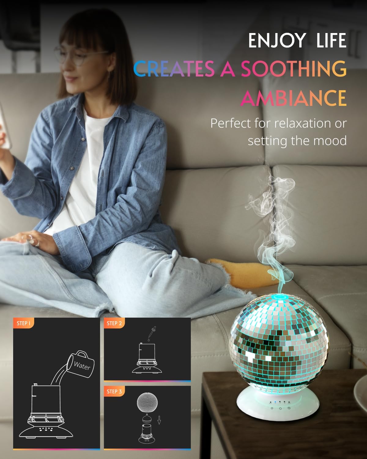 Mirror Essential Oil Diffuser with 14 Light Modes
