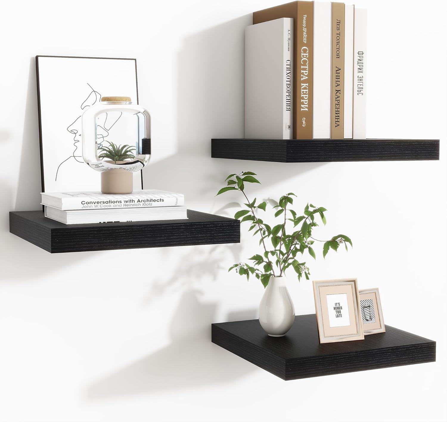 Fun Memories Floating Shelves Set of 3 Black Square 93 Inch