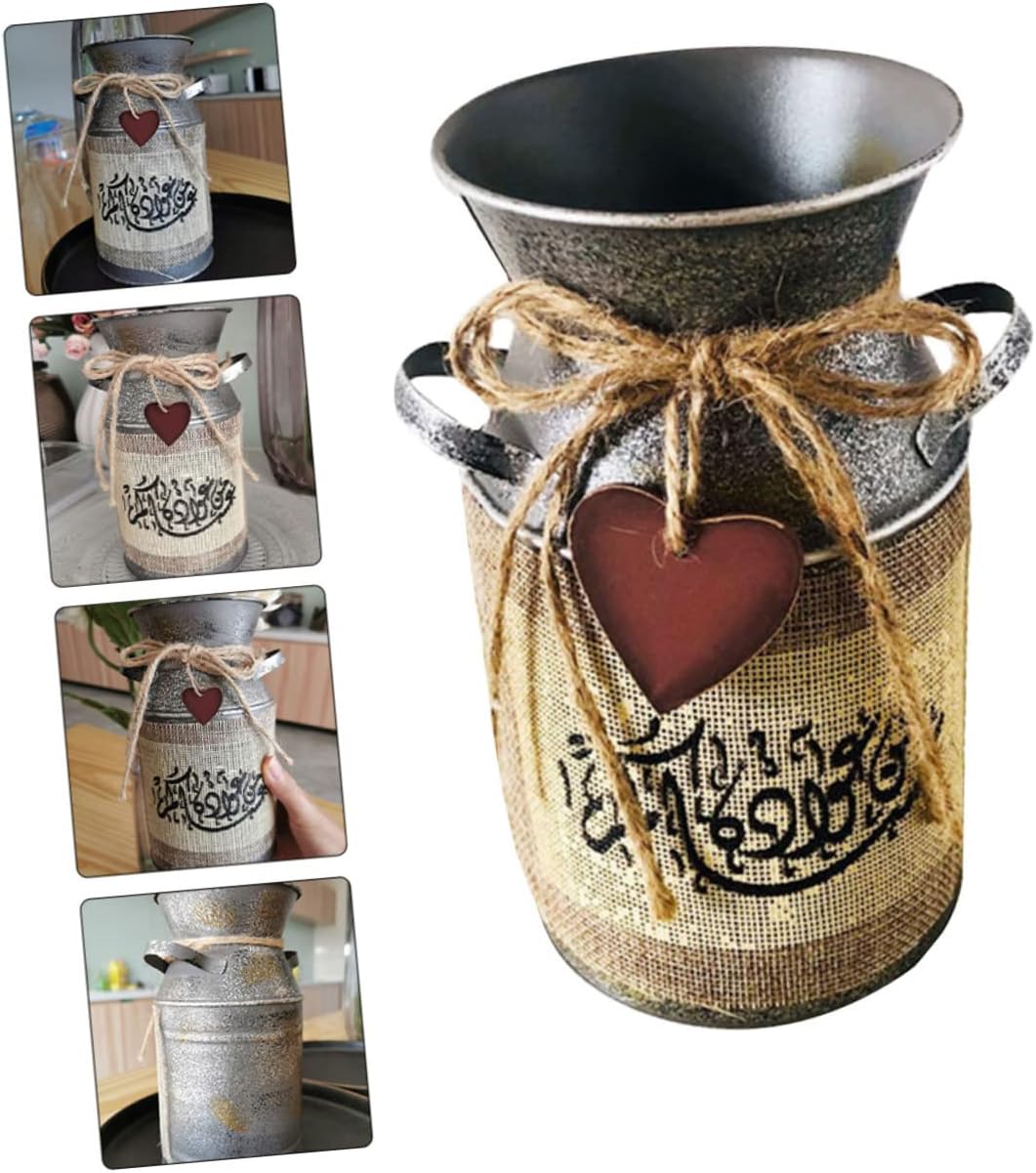 Retro Bucket Iron Flower Vase for Home Decor and Arrangement