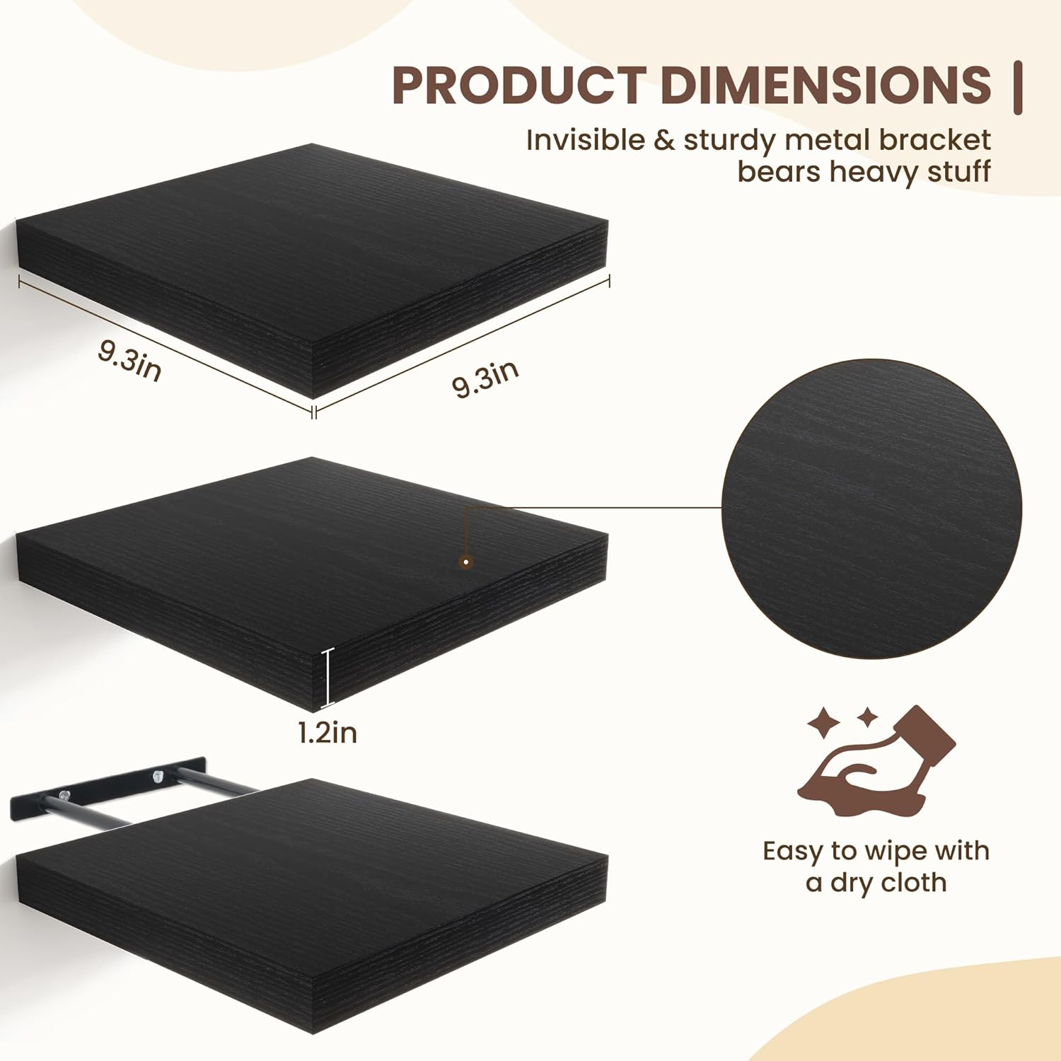 Fun Memories Floating Shelves Set of 3 Black Square 93 Inch