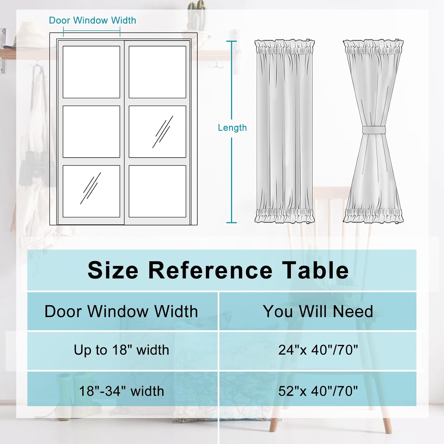 Hiasan French Door Curtains Privacy Rod Pocket Semi Sheer Panel for Door or Window 1 Panel Aqua 52x72 In