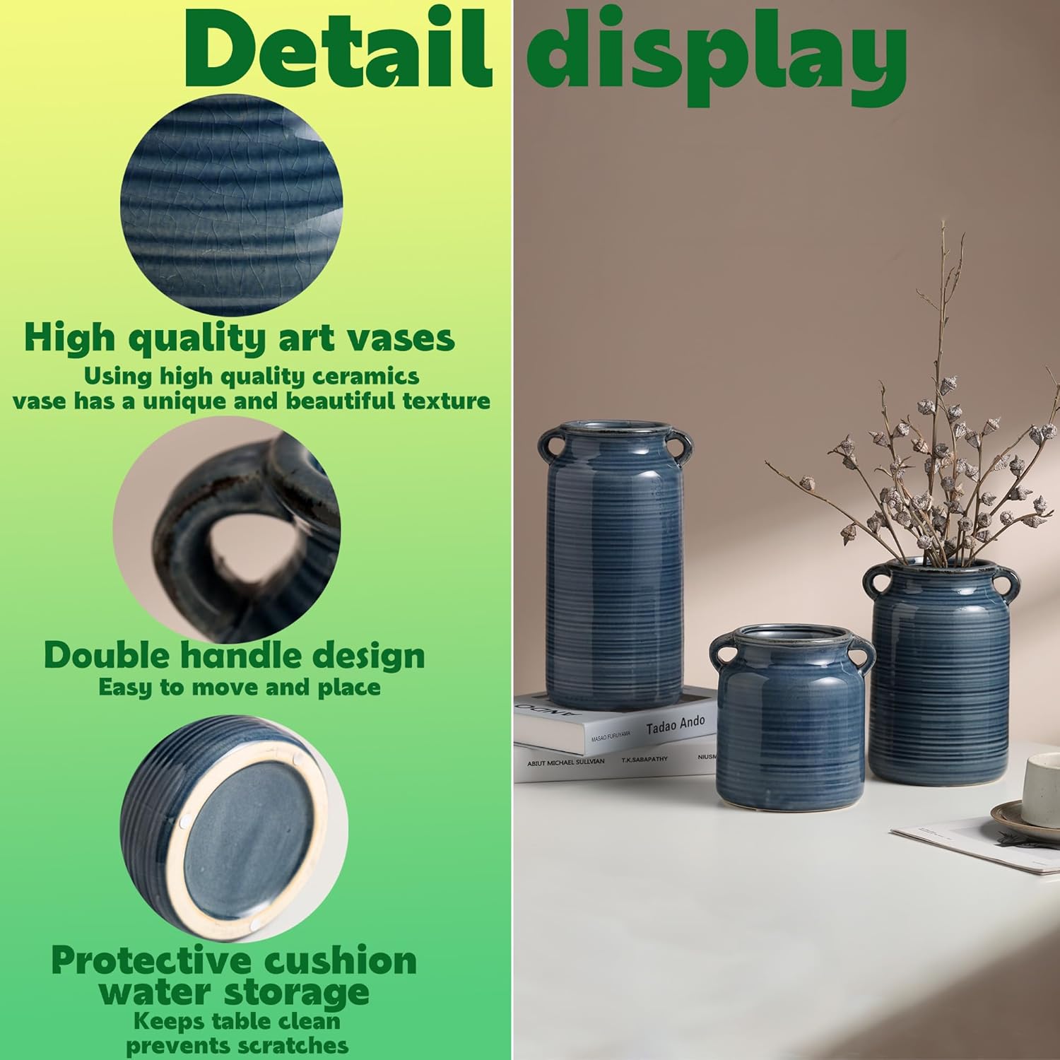Ceramic Rustic Blue Flower Vase 59x86