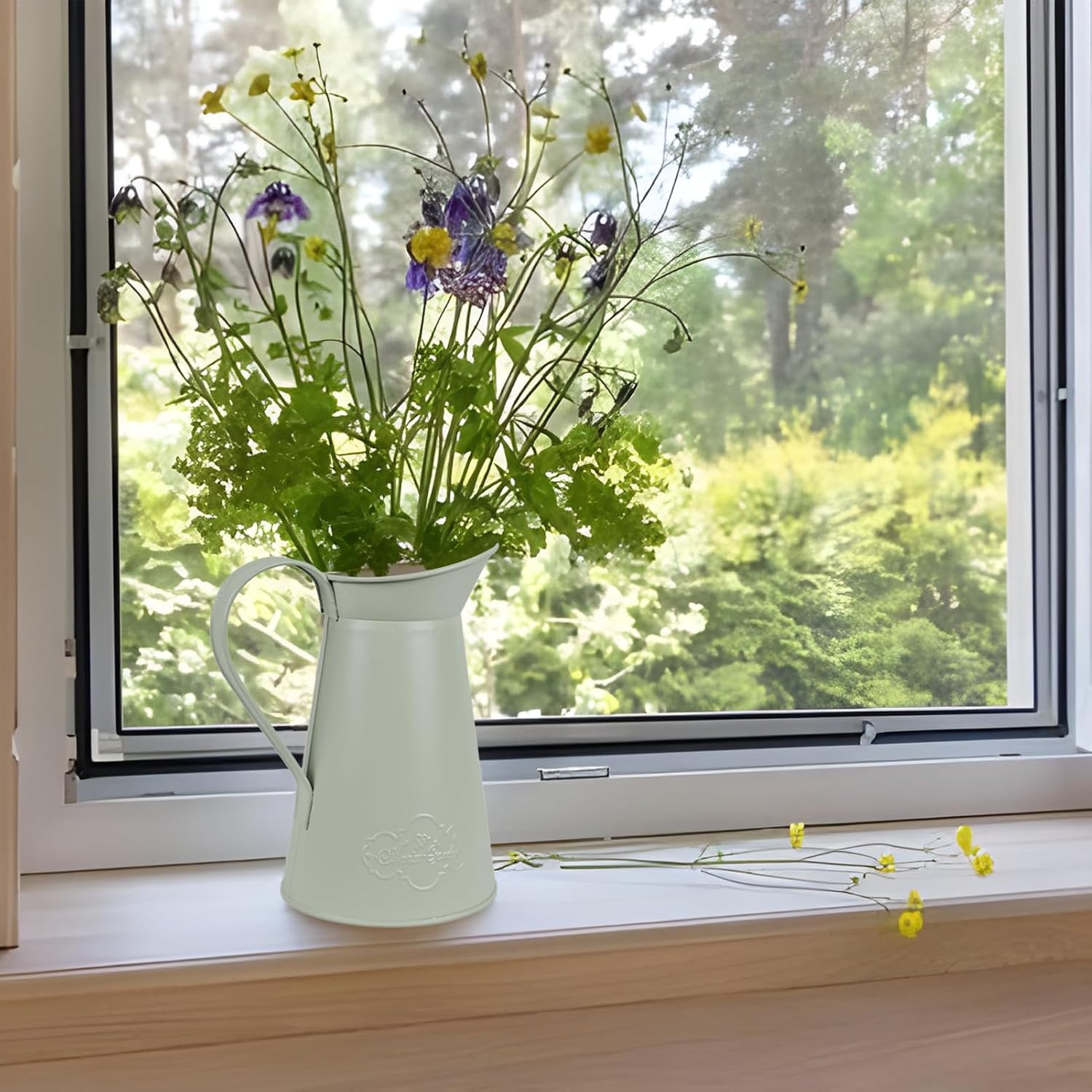 Rustic Metal Farmhouse Flower Vase in Green