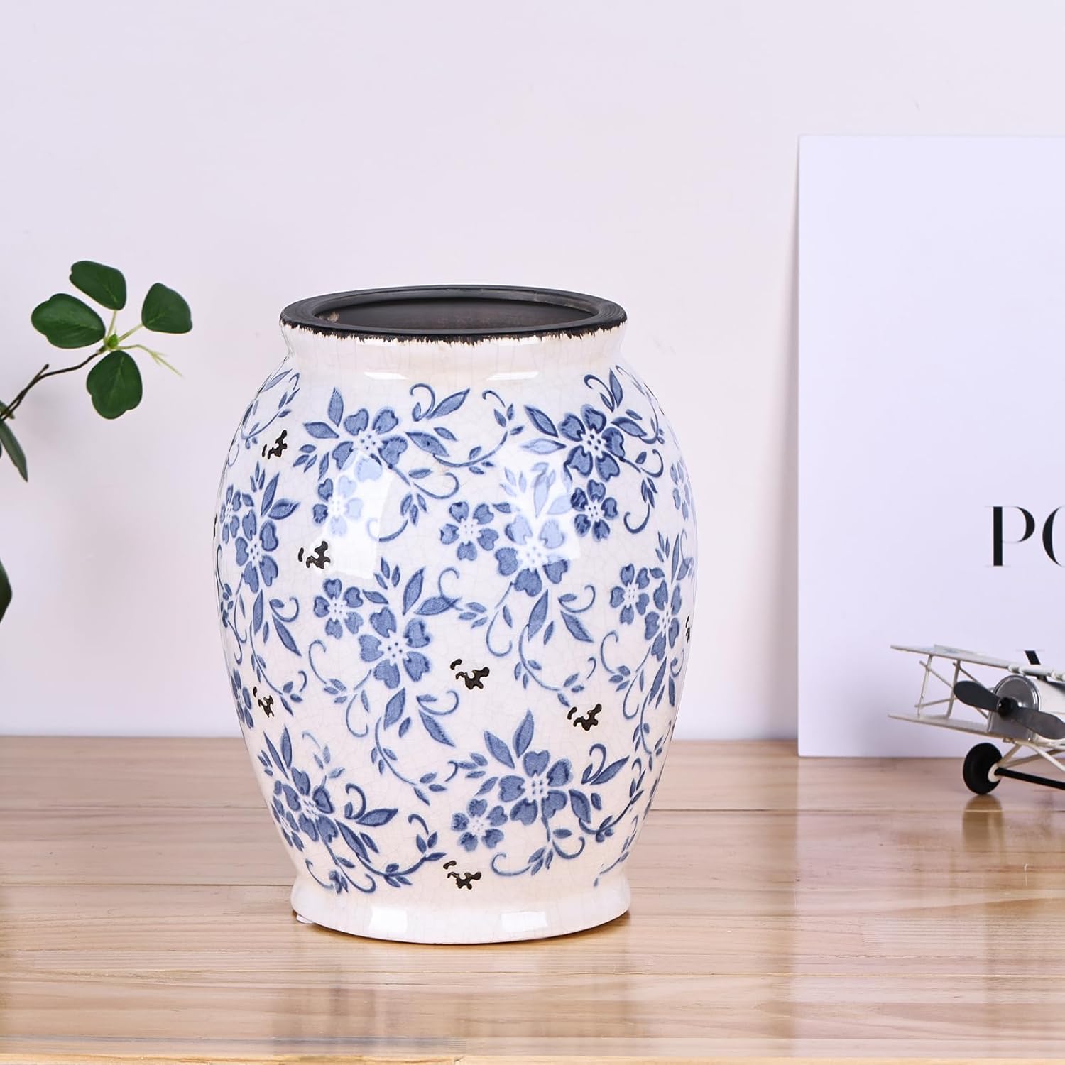 925 Inch Tall Blue White Vase for Home Decor