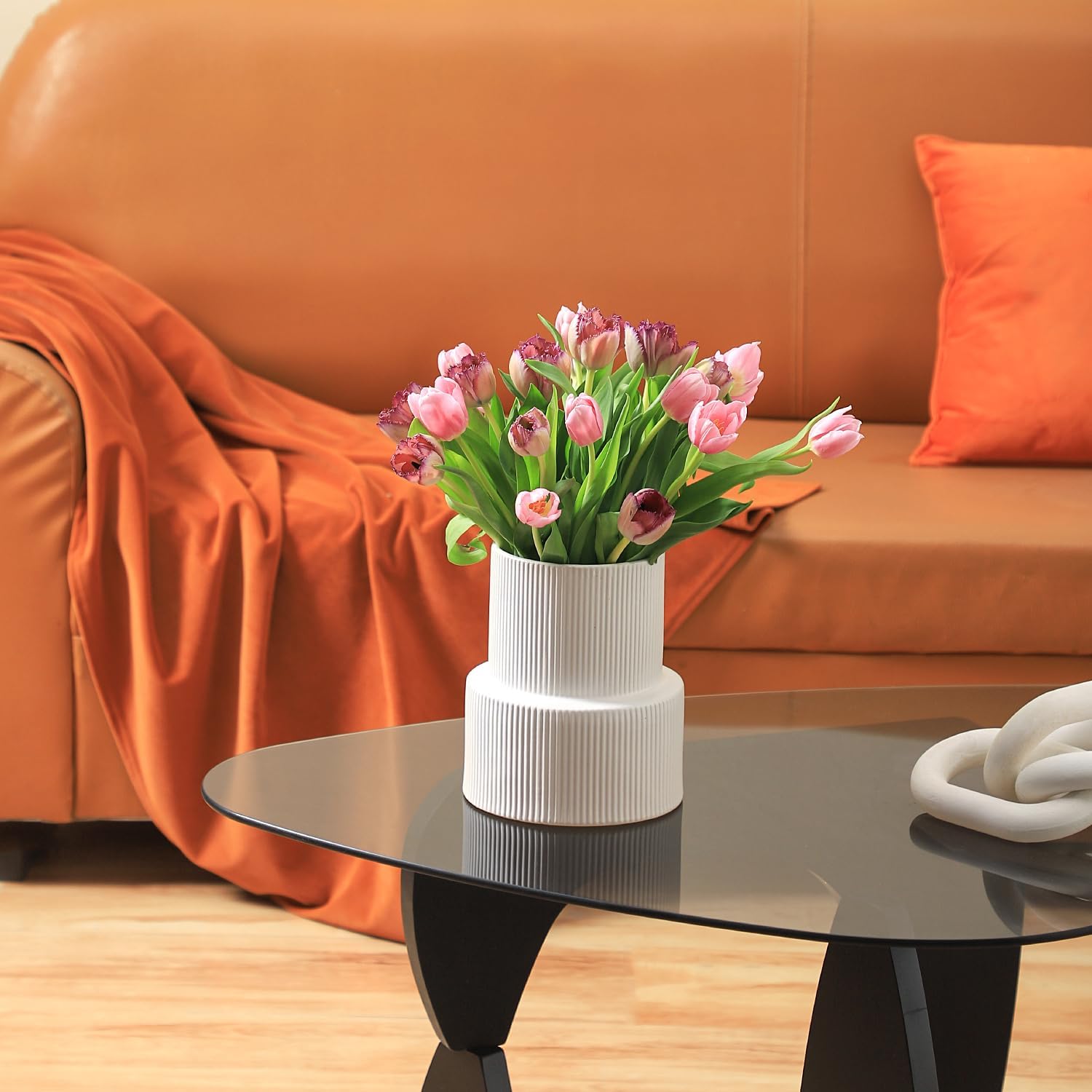 White Ceramic Flower Vase 75 Inches Tall for Home Decor