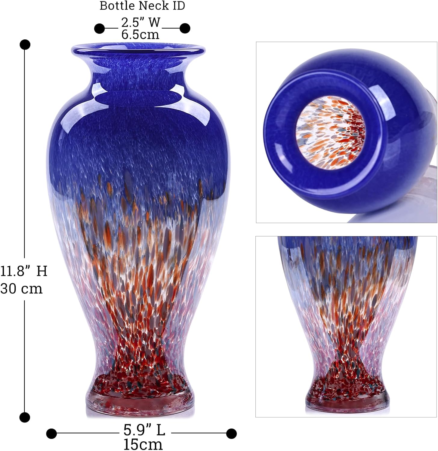 118 Tall Blown Blue Glass Vase with Red Base