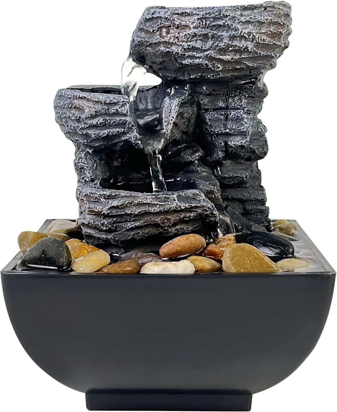 Tabletop Fountain with LED Light and 3-Tier Waterfall