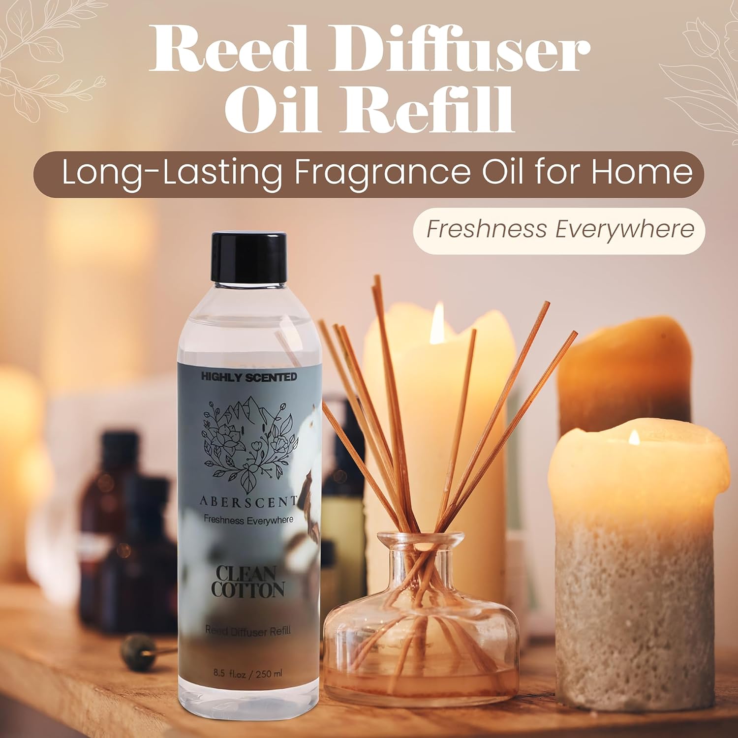 Clean Cotton Aberscent Premium Reed Diffuser Oil Refill 85 Fl Oz