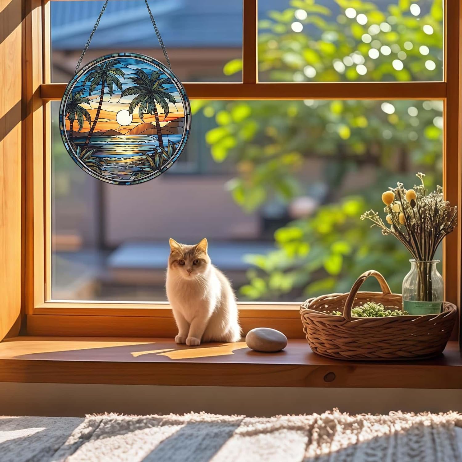 Stained Glass Window Hanging Suncatcher 8 Hand-Painted Decor for Windows with Fade Resistant Design