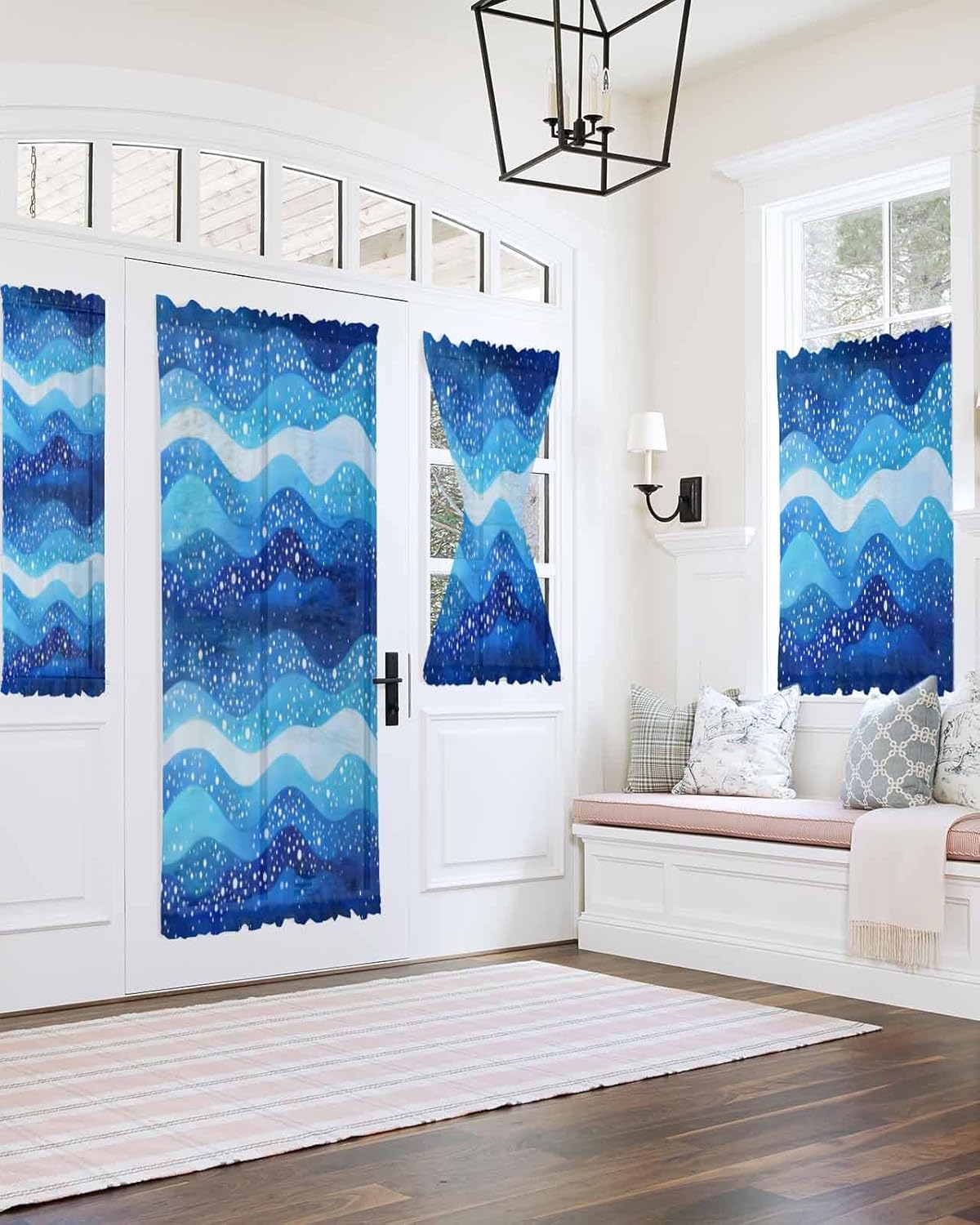 PANJINEXT Door Curtains Abstract Blue Gradient Wave Watercolor