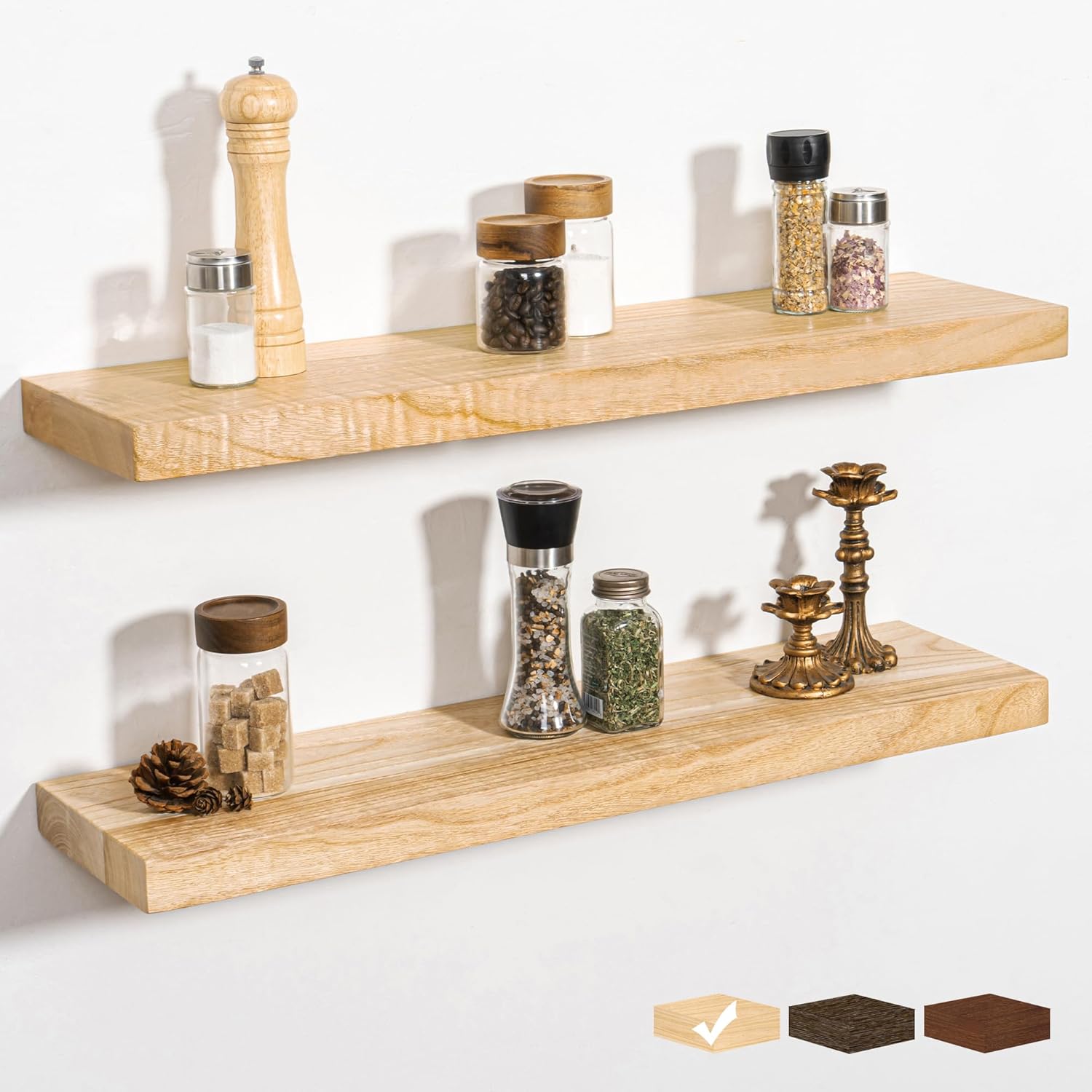 RICHFOCUS Rustic Wooden Floating Shelves Set of 2