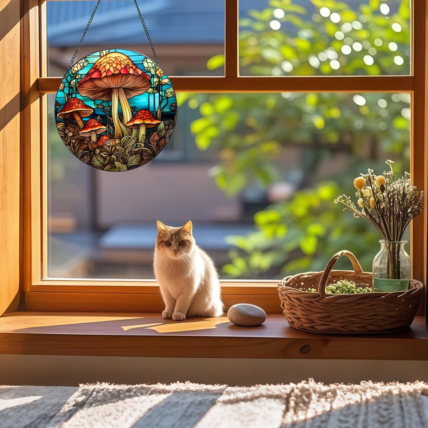 Stained Glass Window Hanging Suncatcher - Mushroom Design