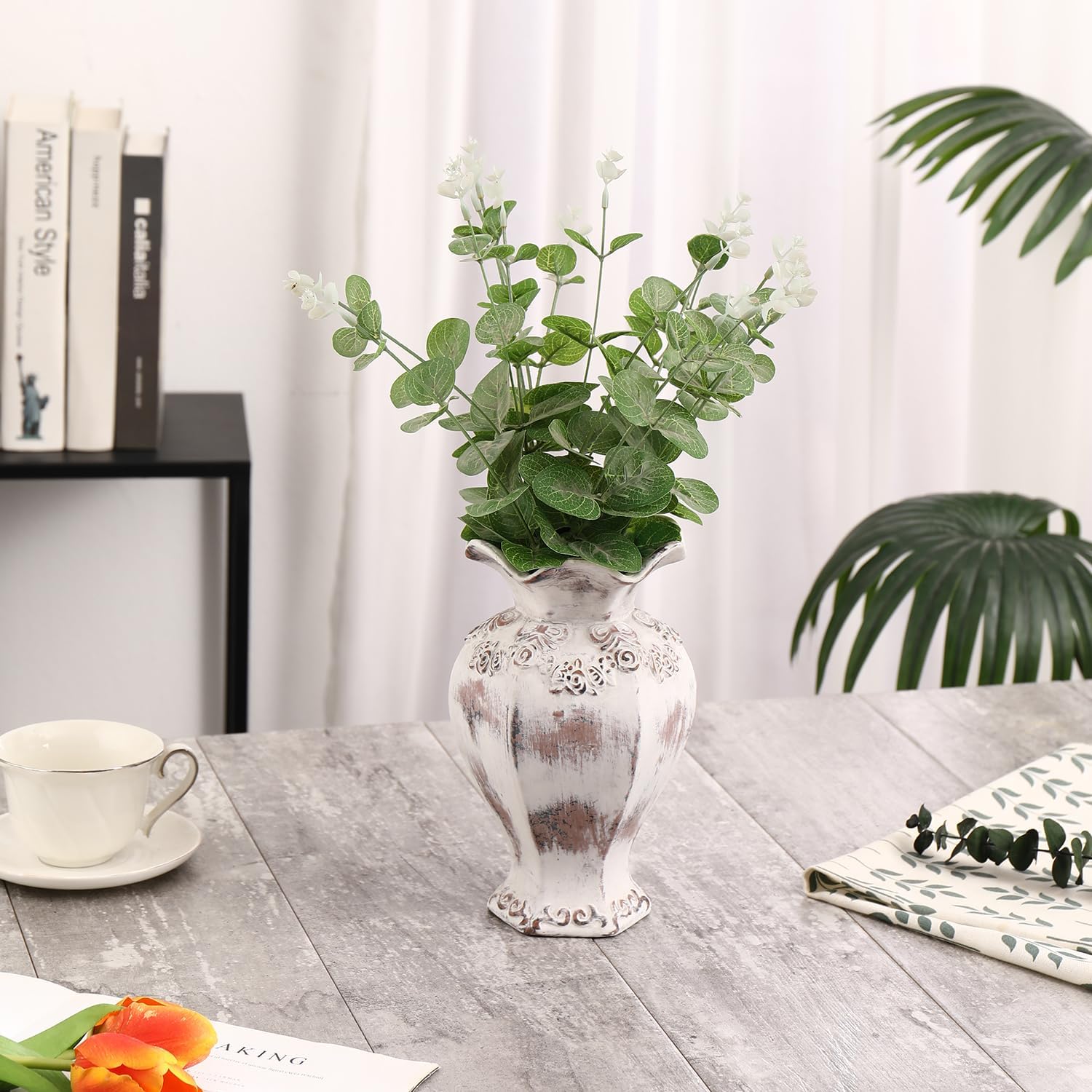 Rustic Farmhouse White Ceramic Vase 85 Inches