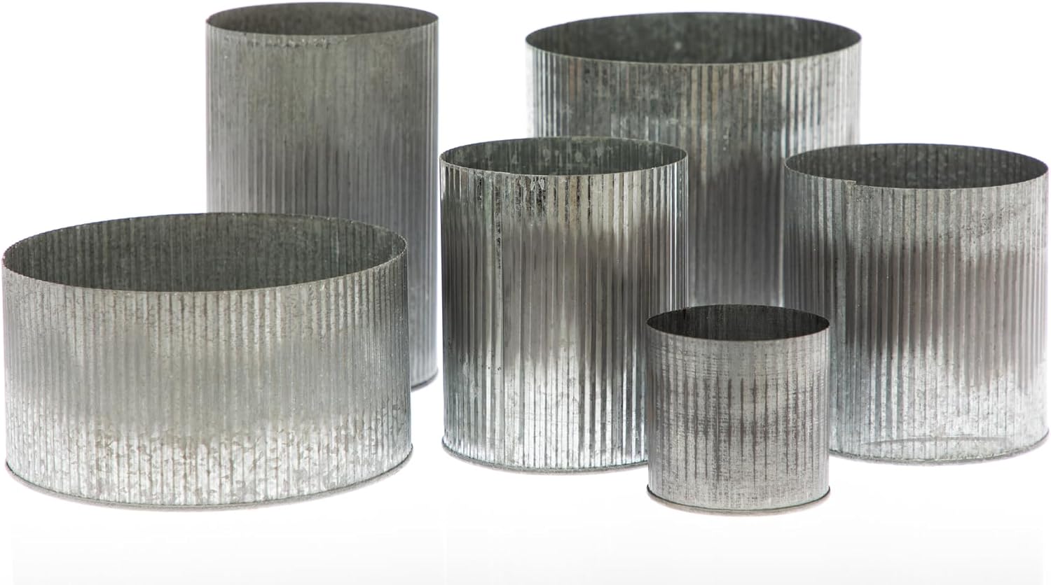 Rustic Tin Vase with Corrugated Sides 45x75