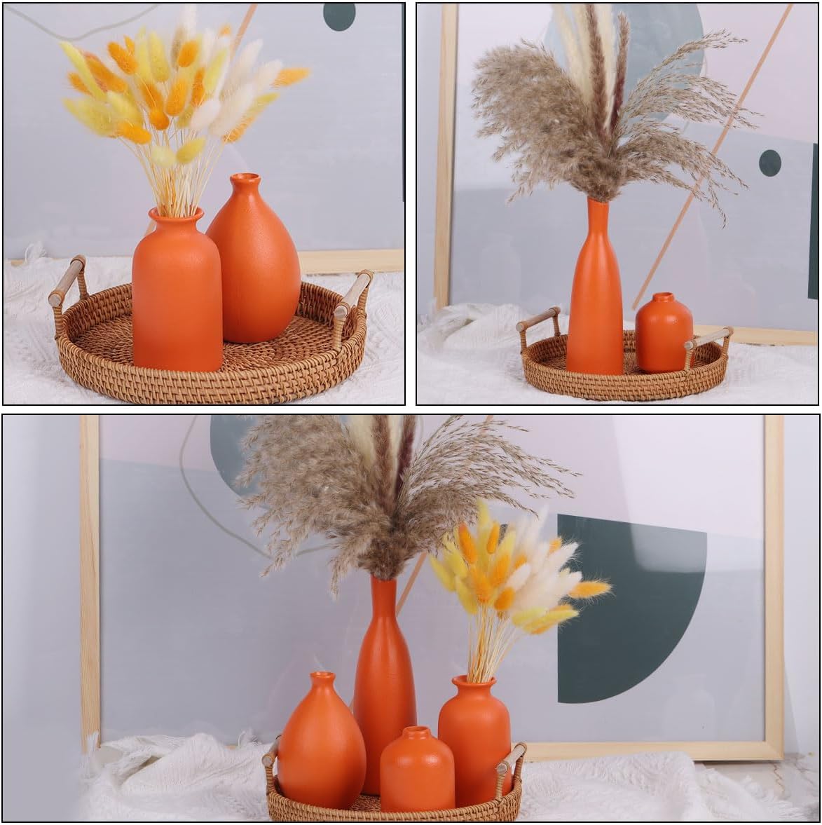 Orange Ceramic Bud Vases Set of 4 Farmhouse Decor