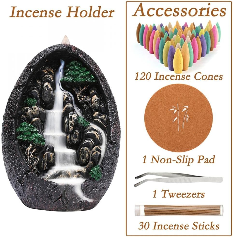 Jessie Backflow Incense Holder Set - 120 Cones 30 Sticks
