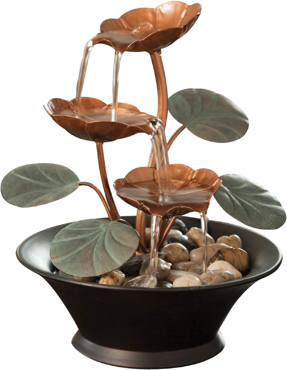 Bits and Pieces Indoor Water Lily Fountain - Compact Decor with Copper Blooms