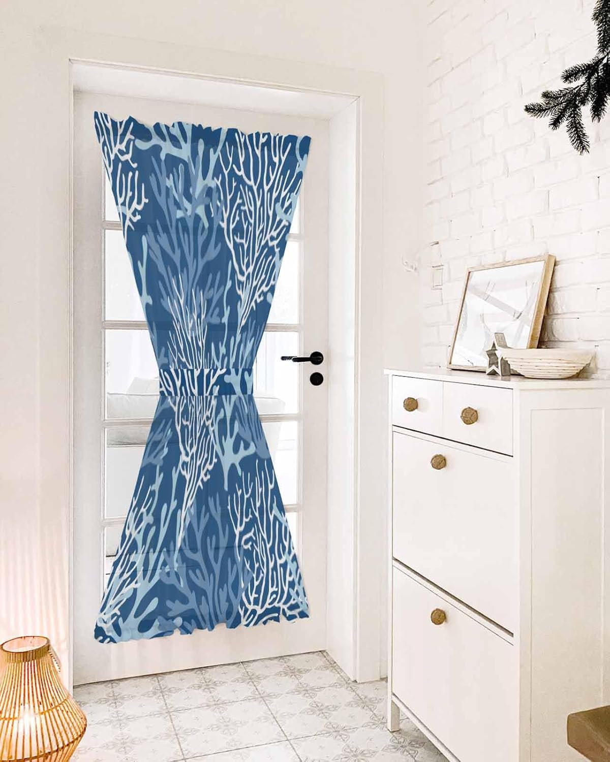 Front Door Curtain with 2 Tiebacks Light Filtering Sea Life Pattern for Bedroom and Back Door