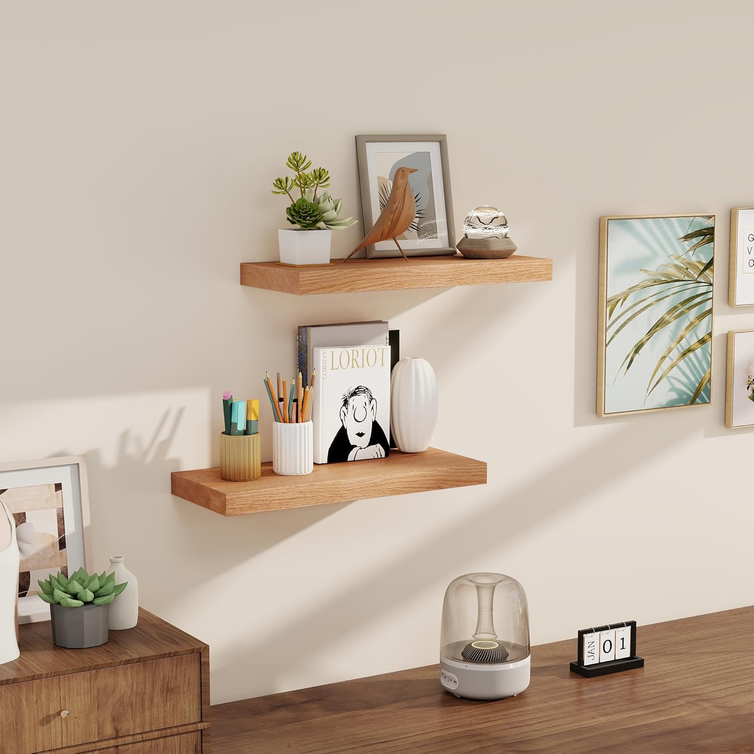 RICHFOCUS 24 Inch Solid Oak Floating Shelf for Wall