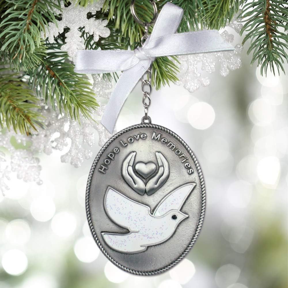 Memorial Ornament with White Dove - Hope Love Memories - Sympathy Gift - 5 x 225
