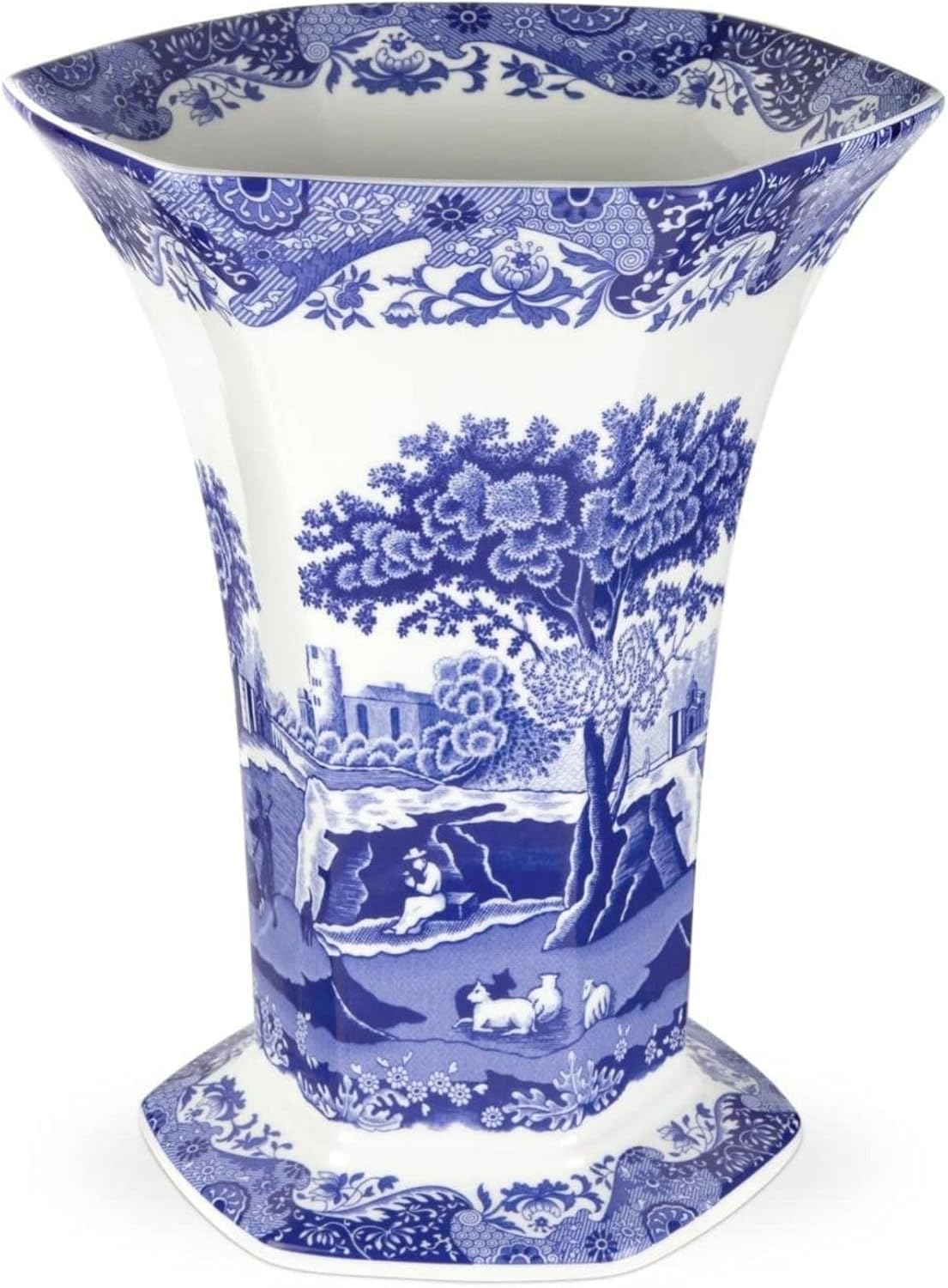 Spode Blue Italian Hexagonal Vase 105 Inch Porcelain Decorative Accent