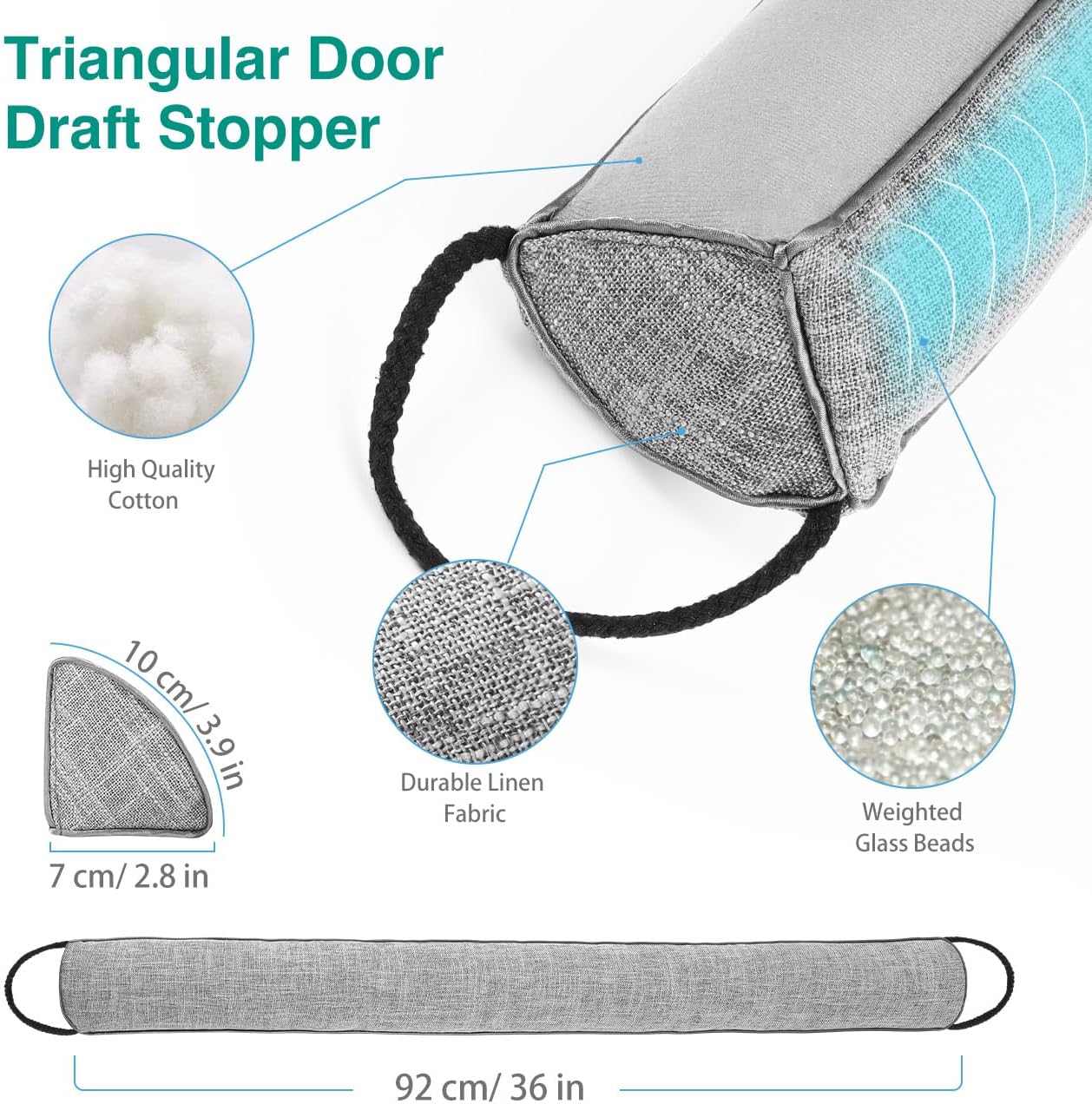 Lewondr Door Draft Stopper 36 Inch Sound Proof Triangular Weather Stripping Blocker Gray