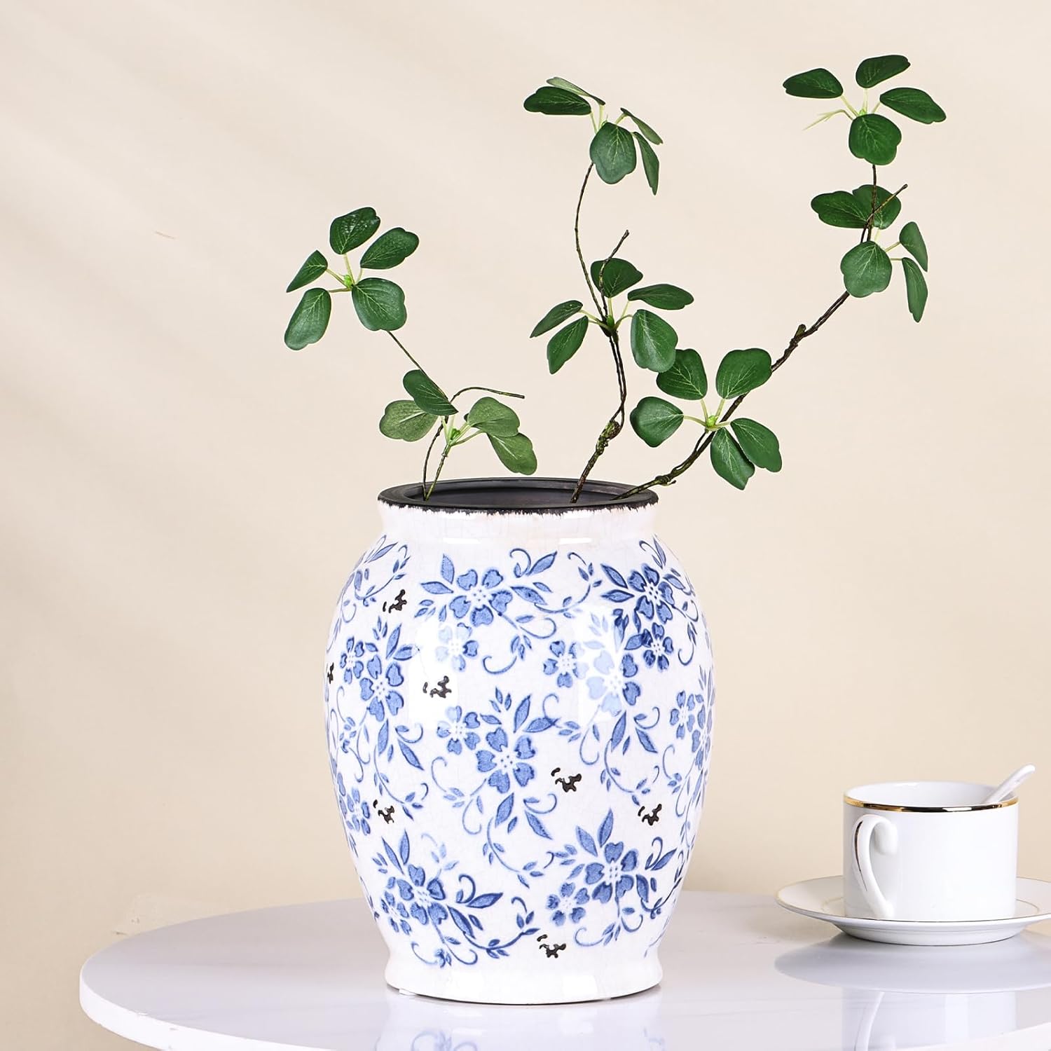 925 Inch Tall Blue White Vase for Home Decor