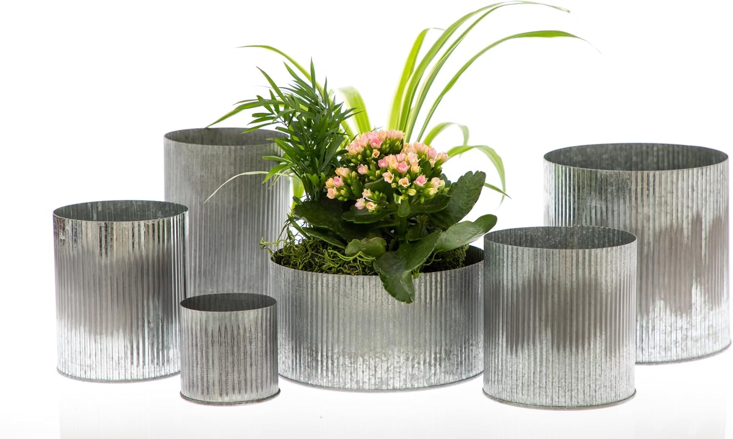 Rustic Tin Vase with Corrugated Sides 45x75